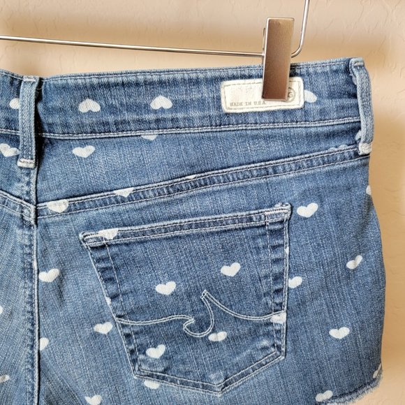 AG Adriano Goldschmied The Daisy Low Rise Frayed Cut Off Heart Print Denim Short - Picture 11 of 16